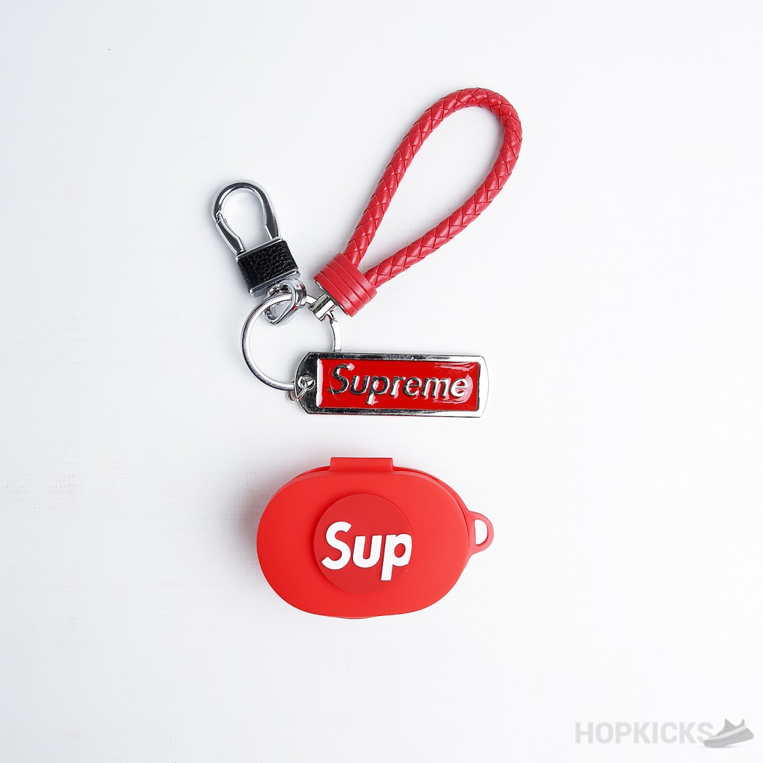 Supreme Earbuds Case Red And Black Square keychain